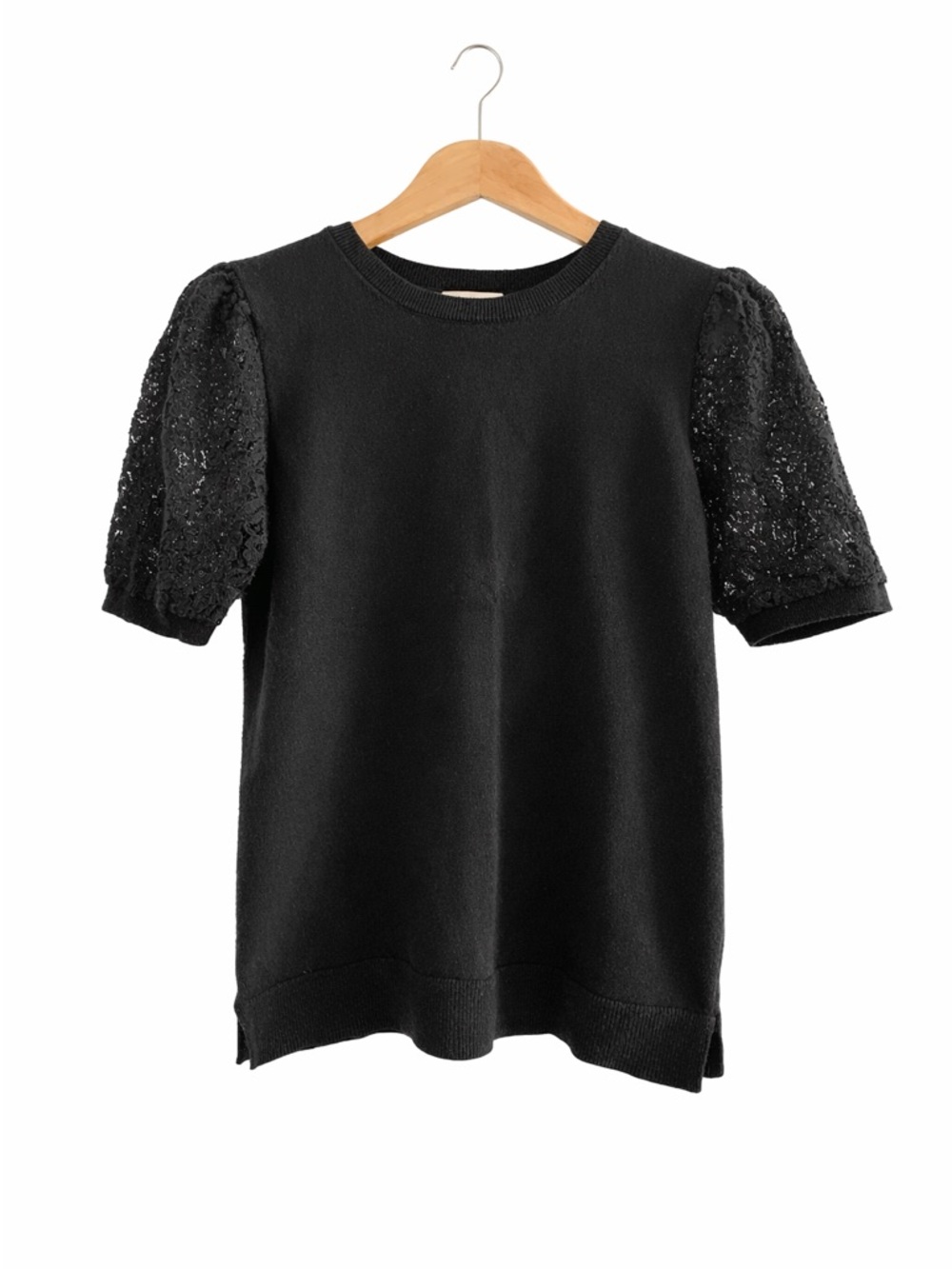 14th & Union Black Puff Sleeve Knit Top